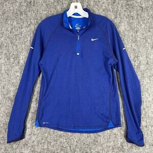 Nike Mens Wool‎ Blend Running Pullover Shirt Large Fitted Dri Fit Blue